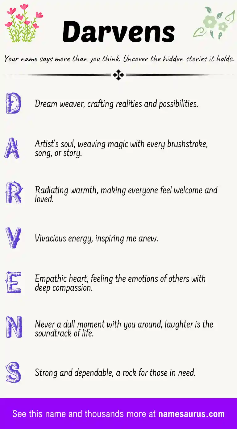 Acrostic poem about Darvens.