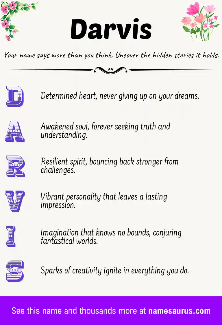 Acrostic poem about Darvis.