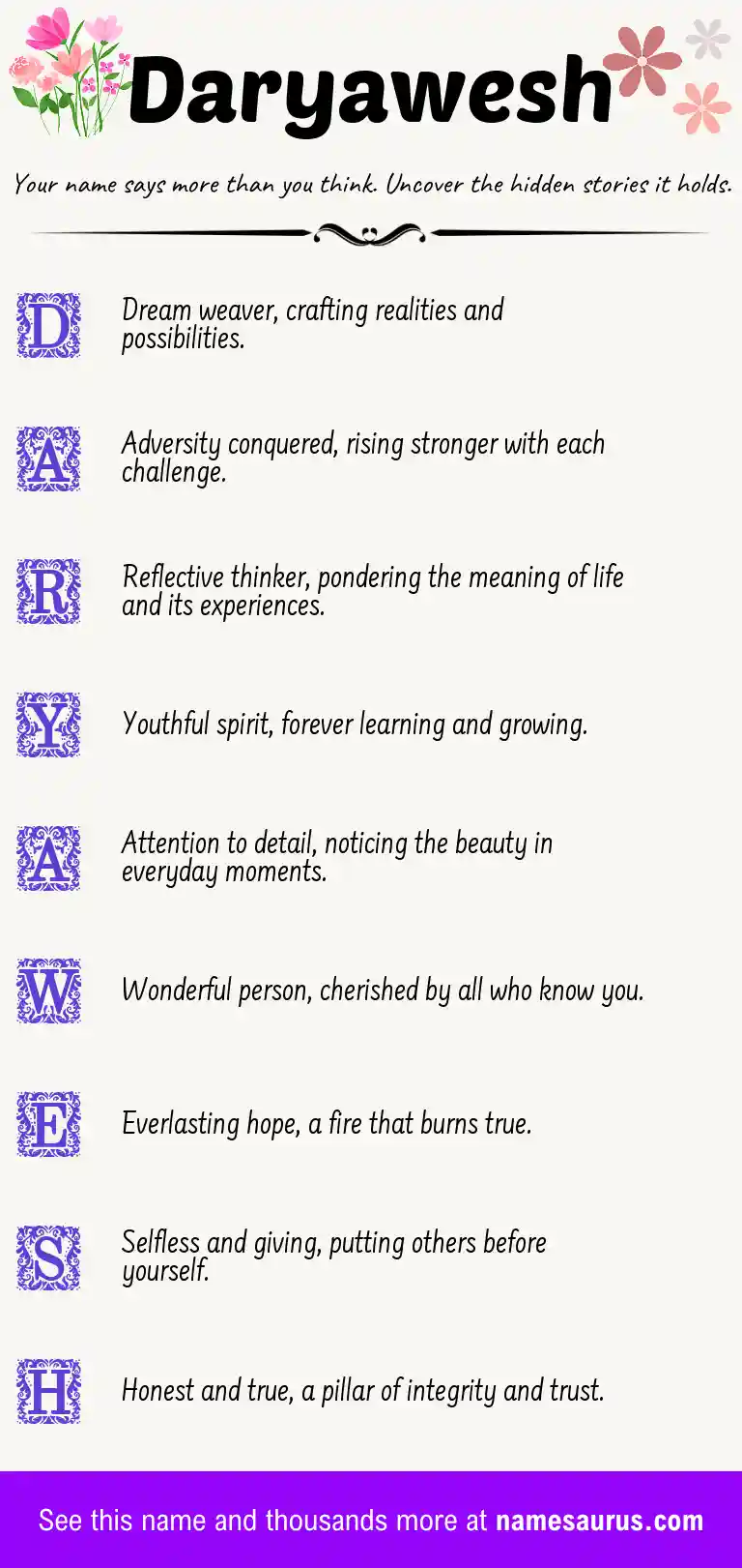 Acrostic poem about Daryawesh.