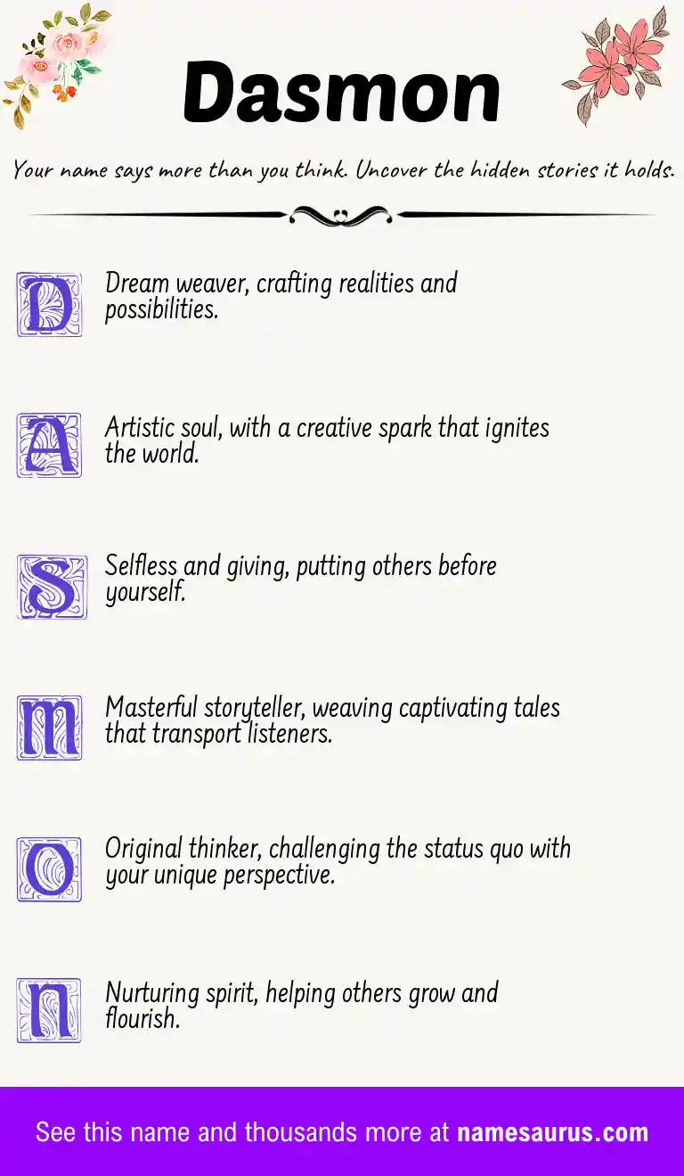 Acrostic poem about Dasmon.