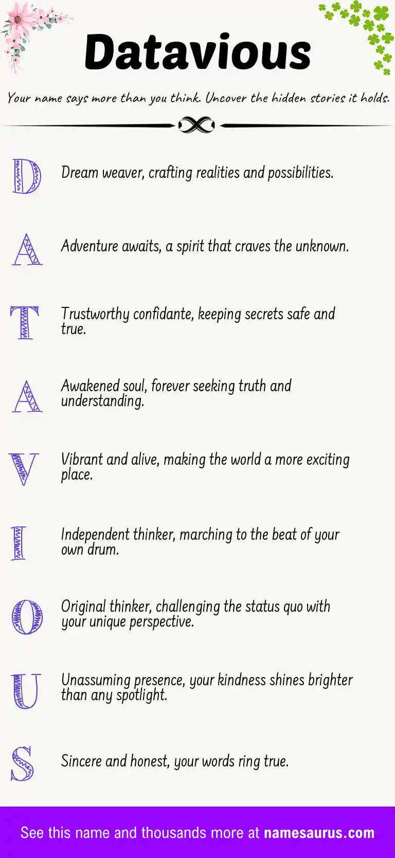 Acrostic poem about Datavious.