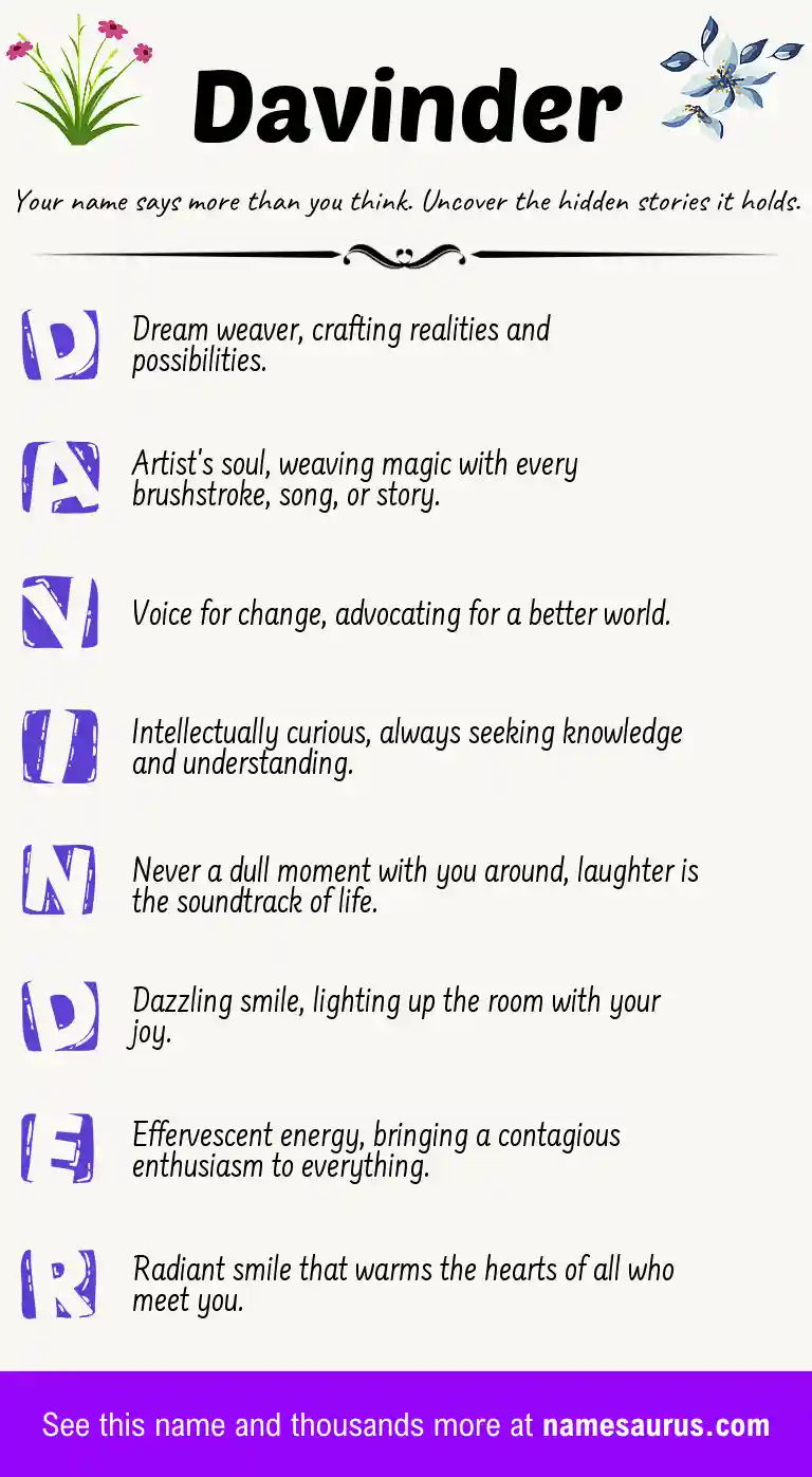 Acrostic poem about Davinder.