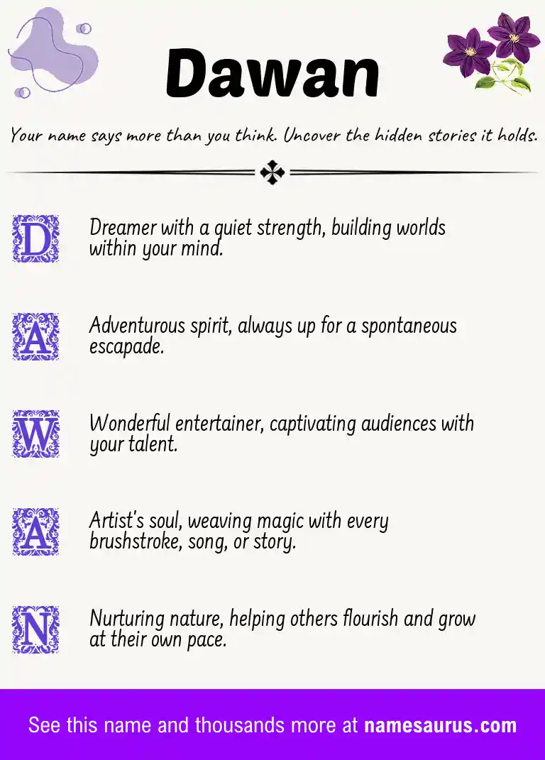 Acrostic poem about Dawan.