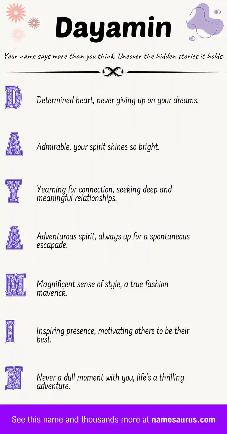 Acrostic poem about Dayamin.