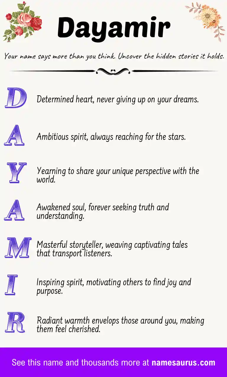 Acrostic poem about Dayamir.