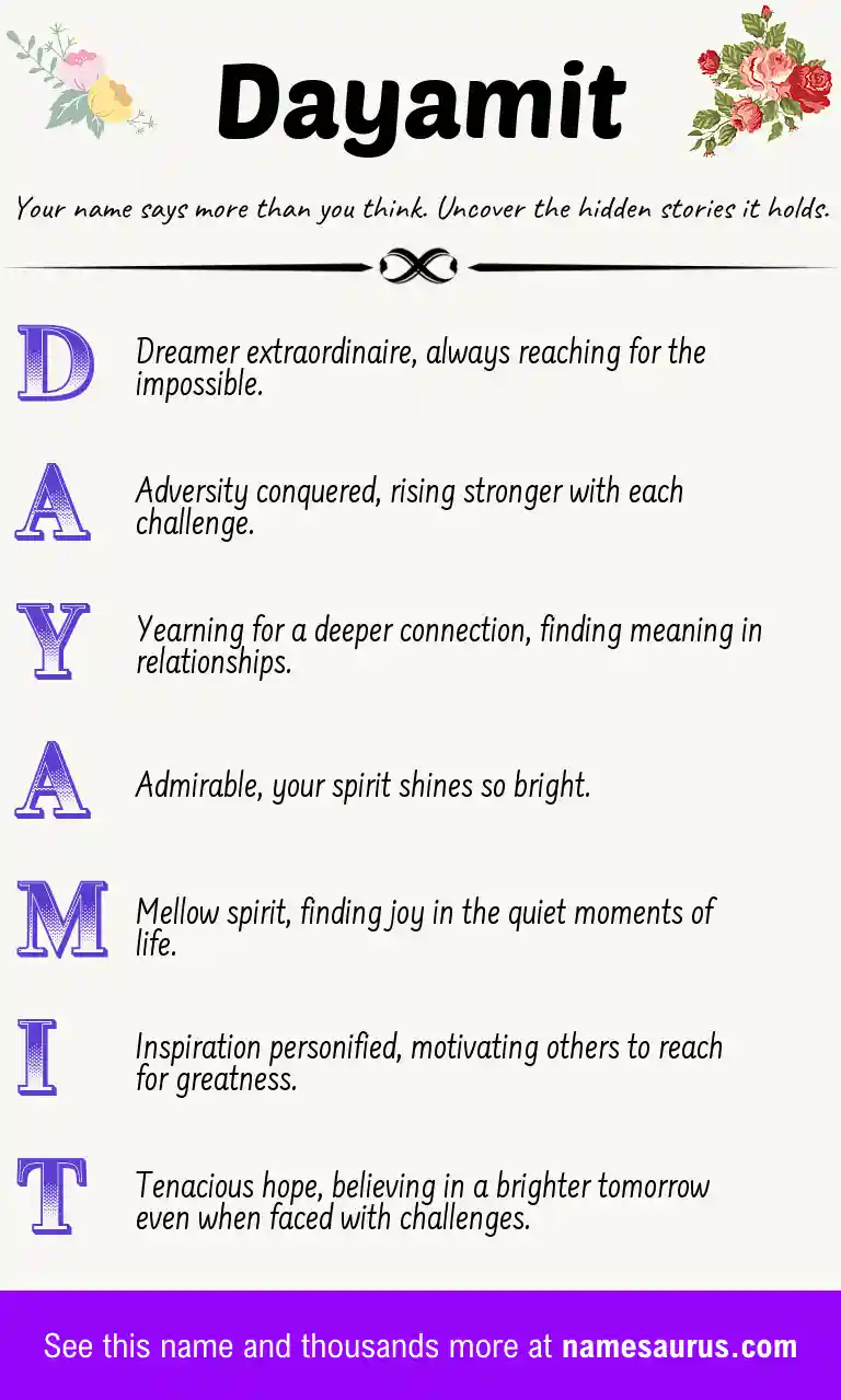 Acrostic poem about Dayamit.