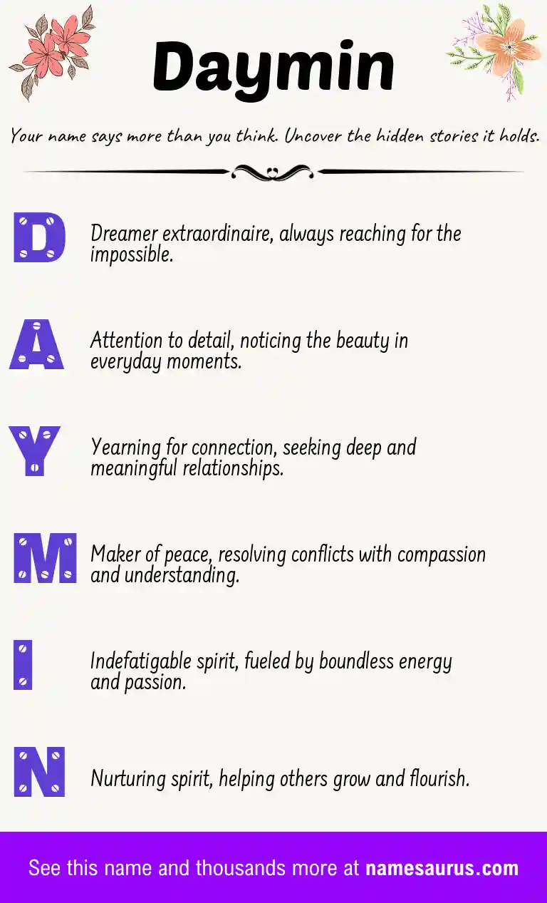 Acrostic poem about Daymin.