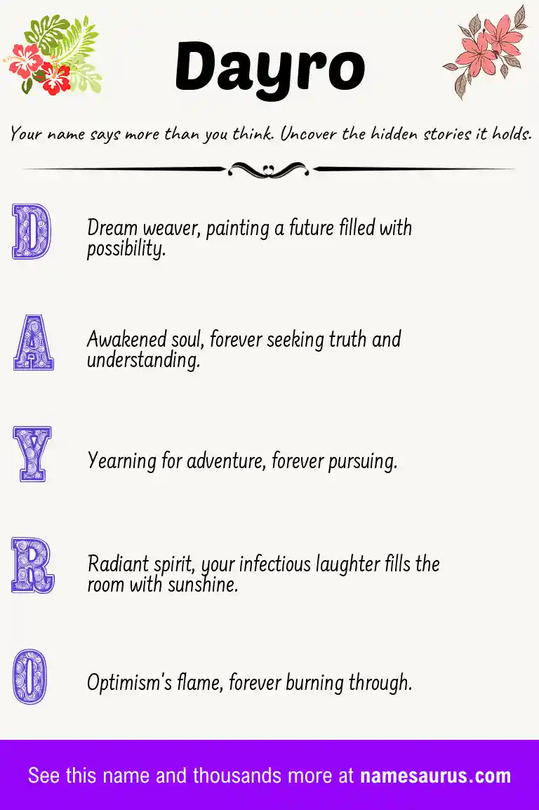 Acrostic poem about Dayro.