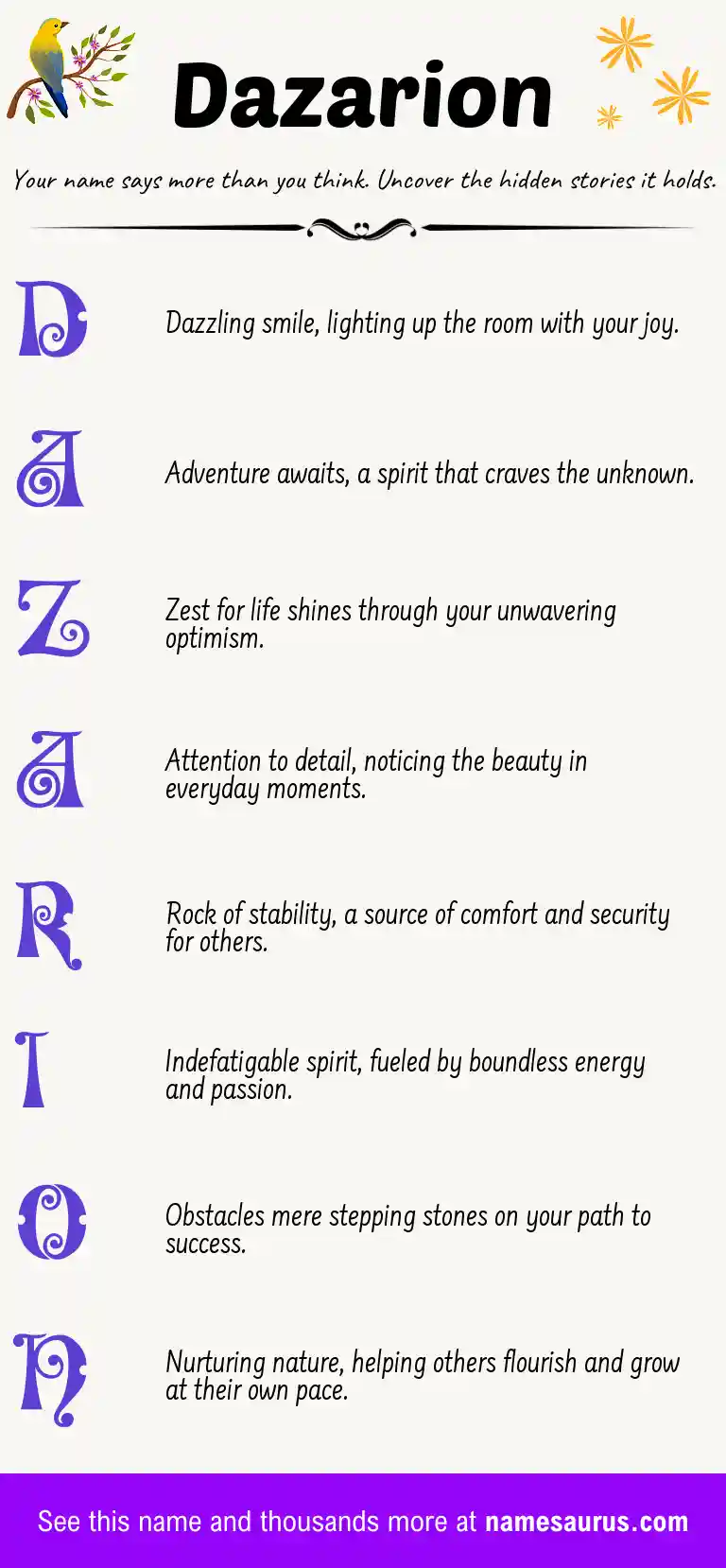 Acrostic poem about Dazarion.