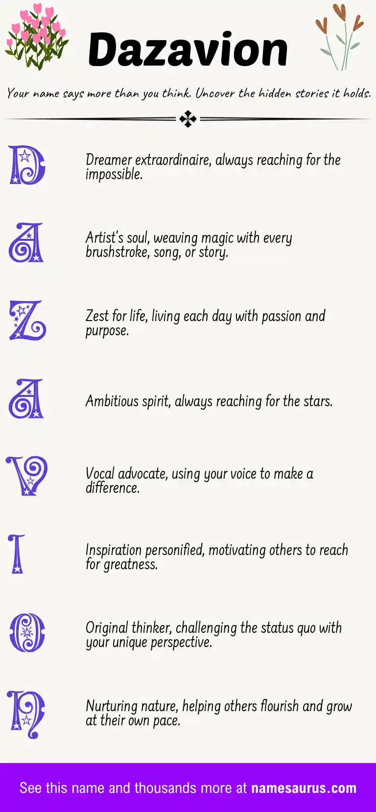 Acrostic poem about Dazavion.