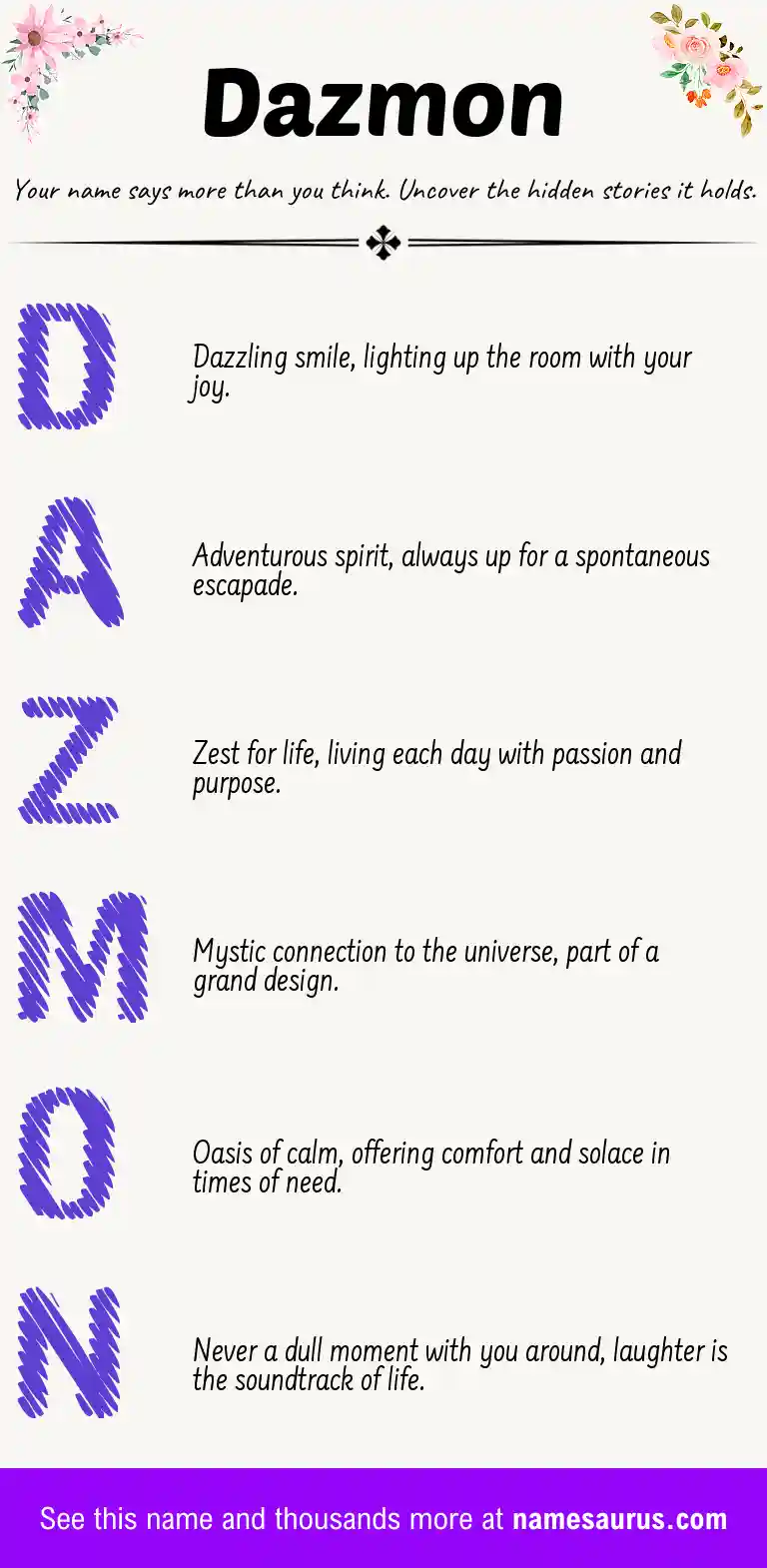 Acrostic poem about Dazmon.
