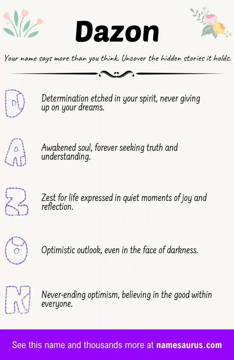 Acrostic poem about Dazon.