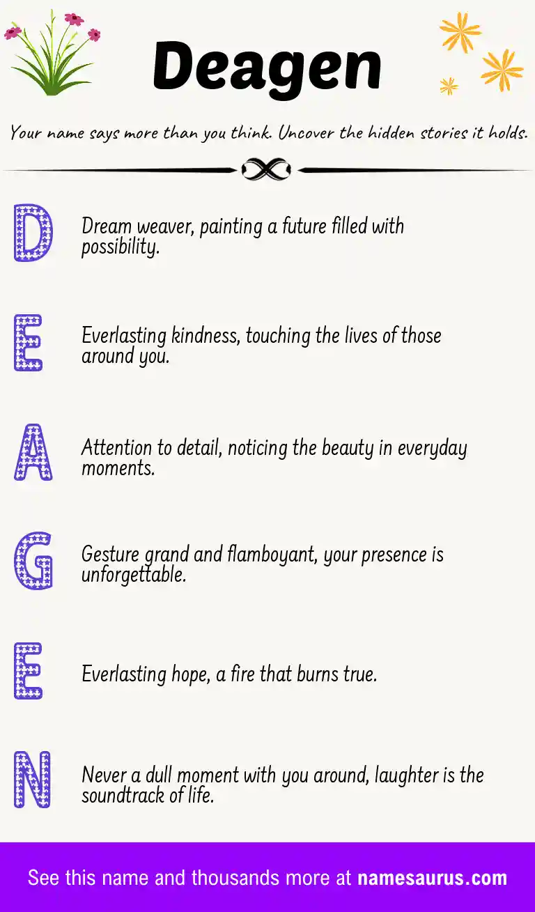 Acrostic poem about Deagen.
