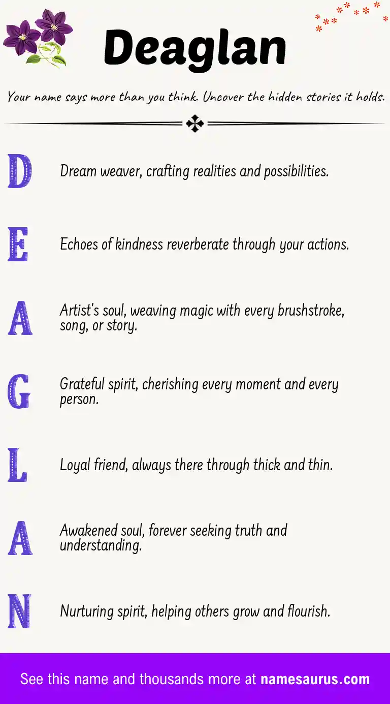 Acrostic poem about Deaglan.