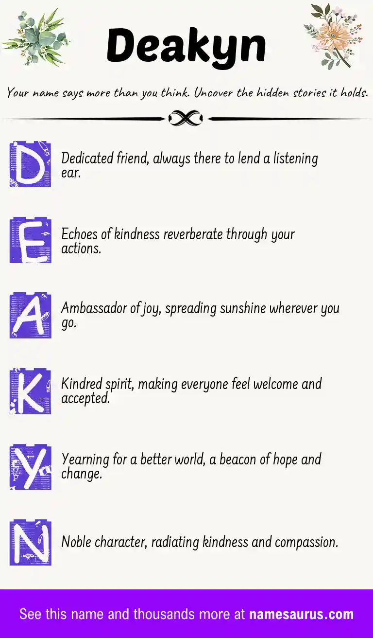 Acrostic poem about Deakyn.