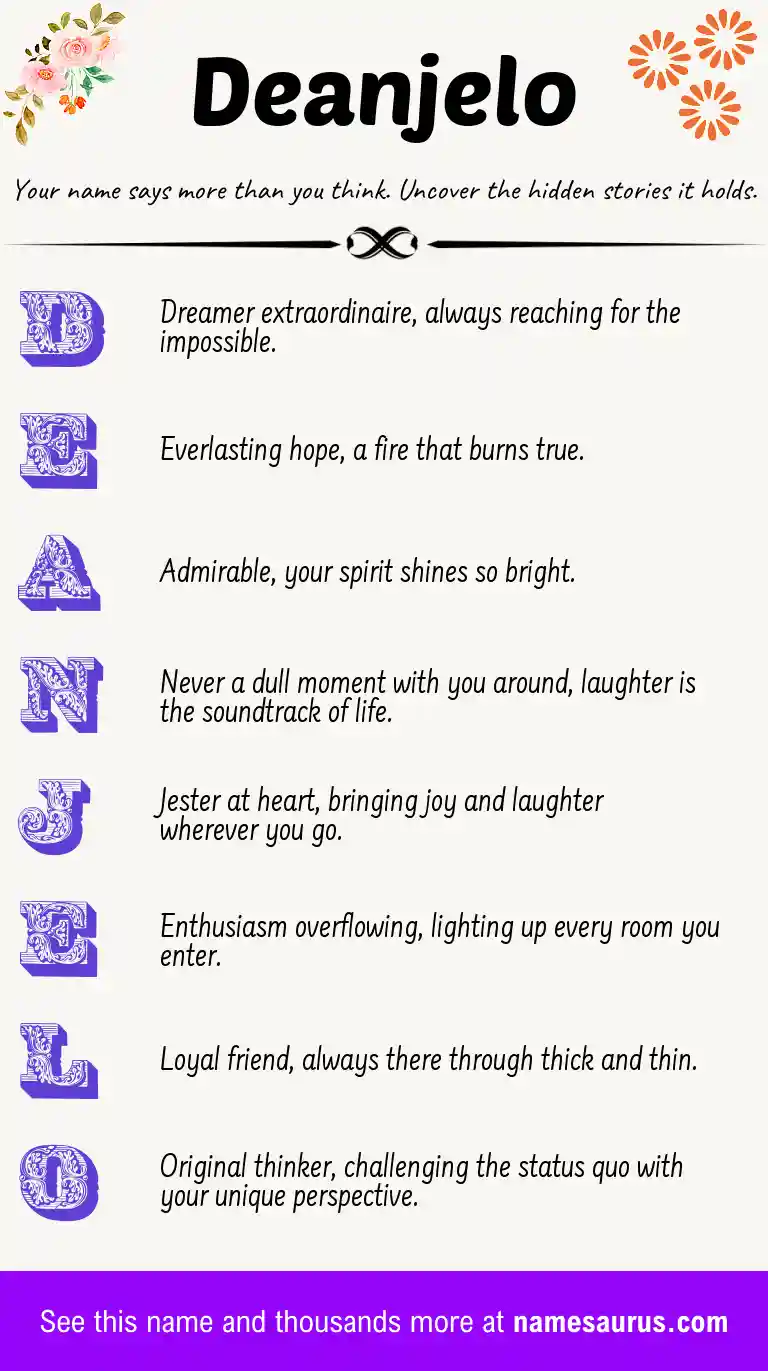 Acrostic poem about Deanjelo.