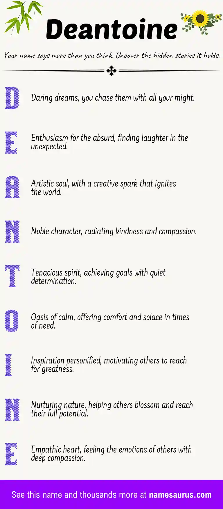 Acrostic poem about Deantoine.