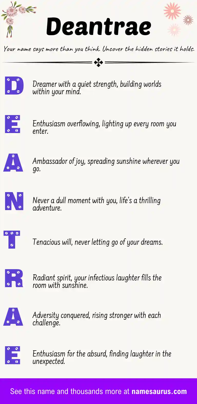 Acrostic poem about Deantrae.