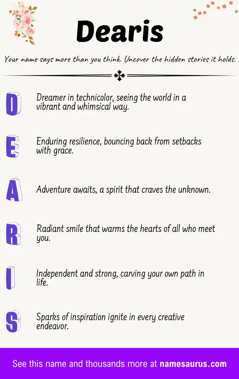 Acrostic poem about Dearis.