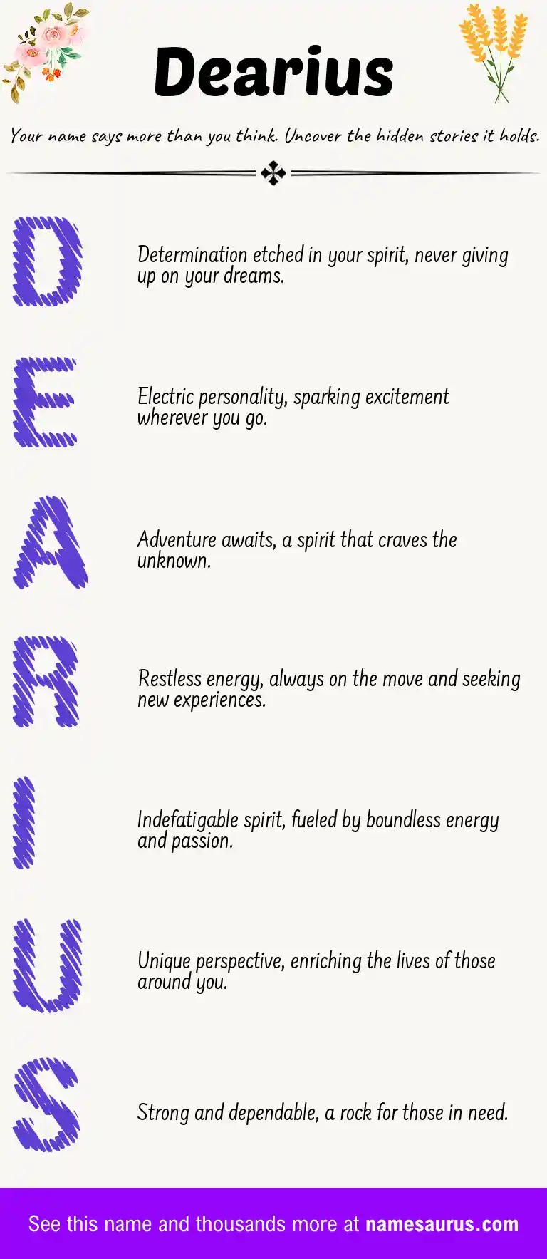 Acrostic poem about Dearius.