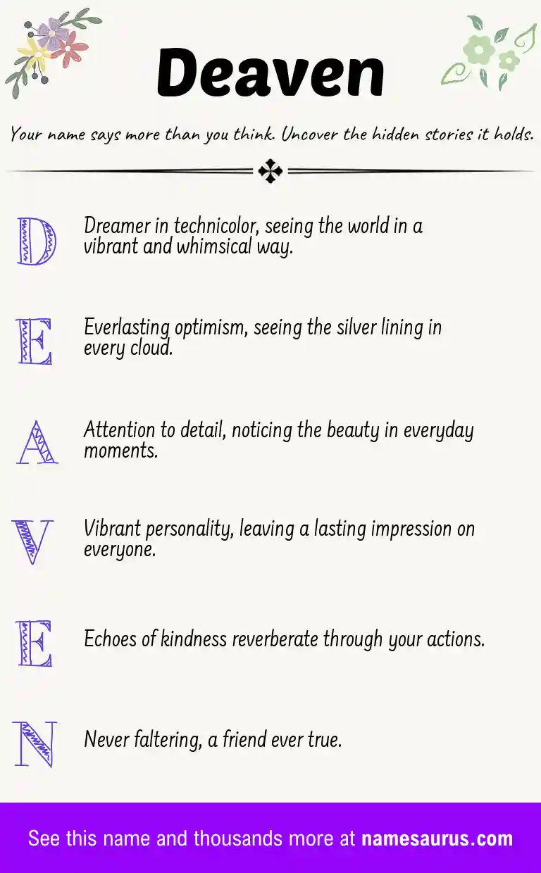 Acrostic poem about Deaven.