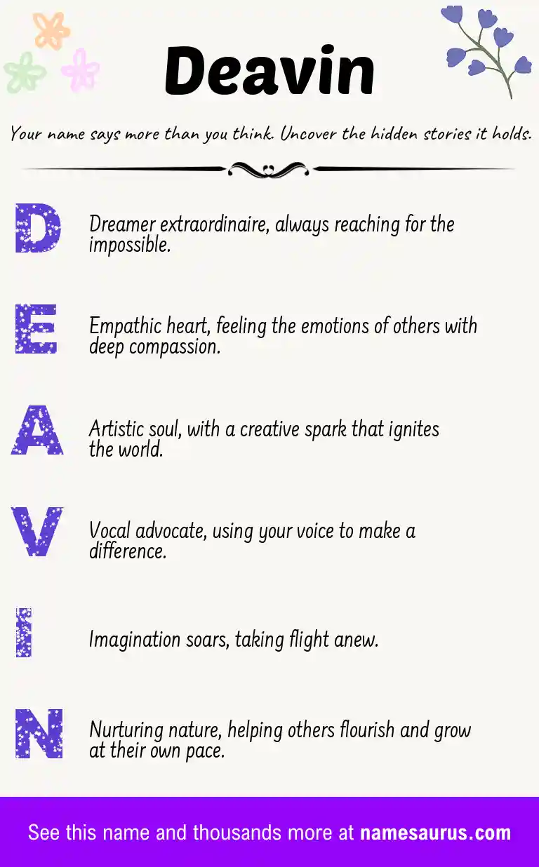 Acrostic poem about Deavin.
