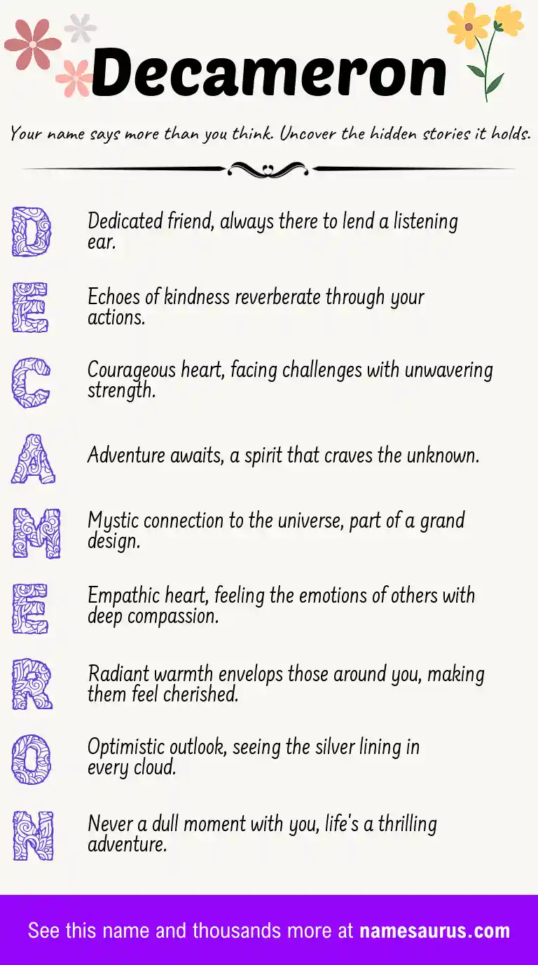 Acrostic poem about Decameron.