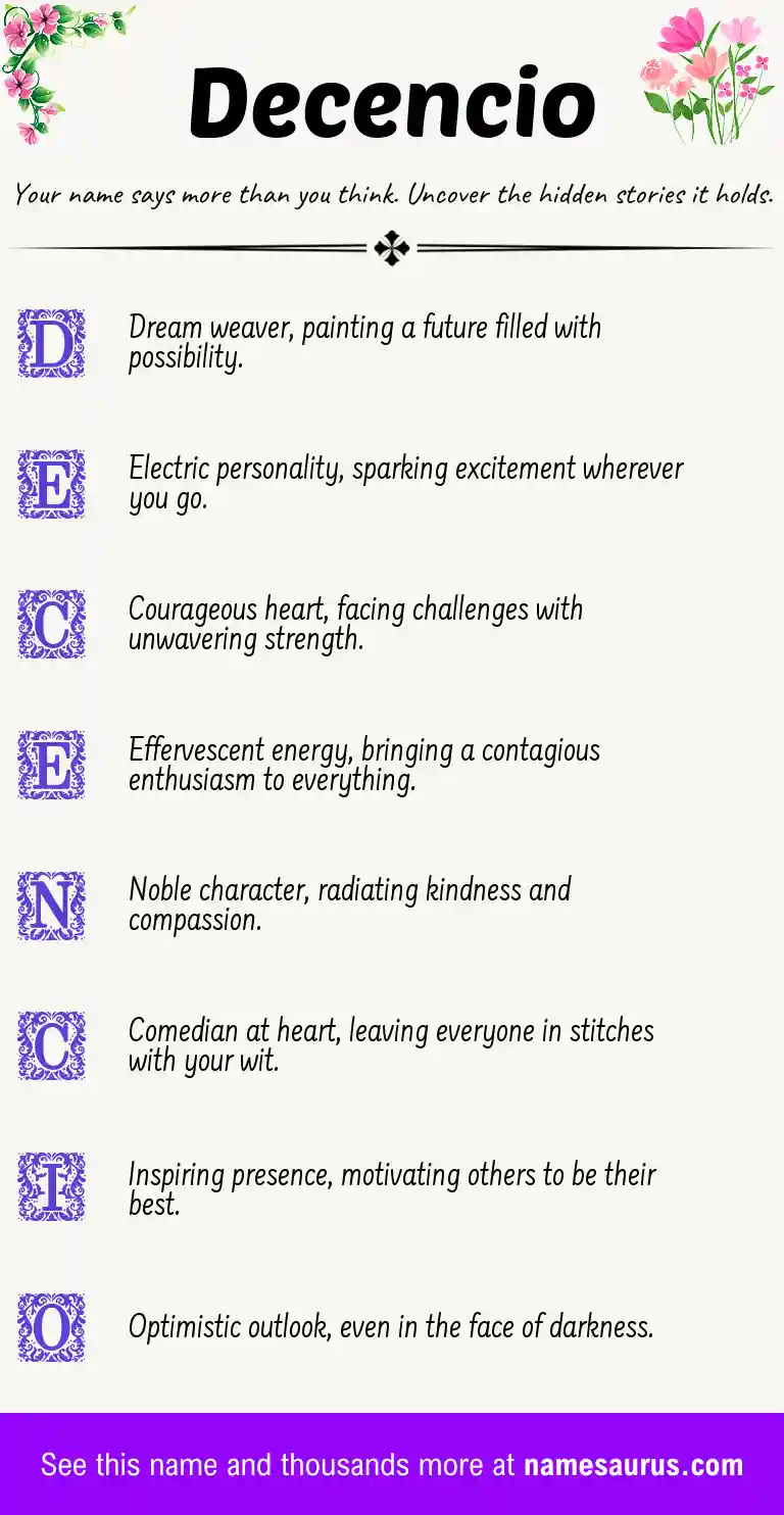 Acrostic poem about Decencio.