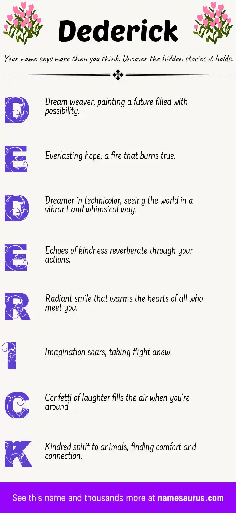 Acrostic poem about Dederick.