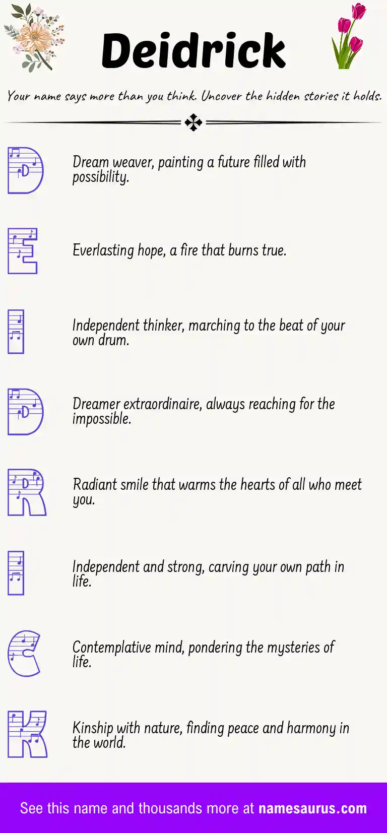 Acrostic poem about Deidrick.