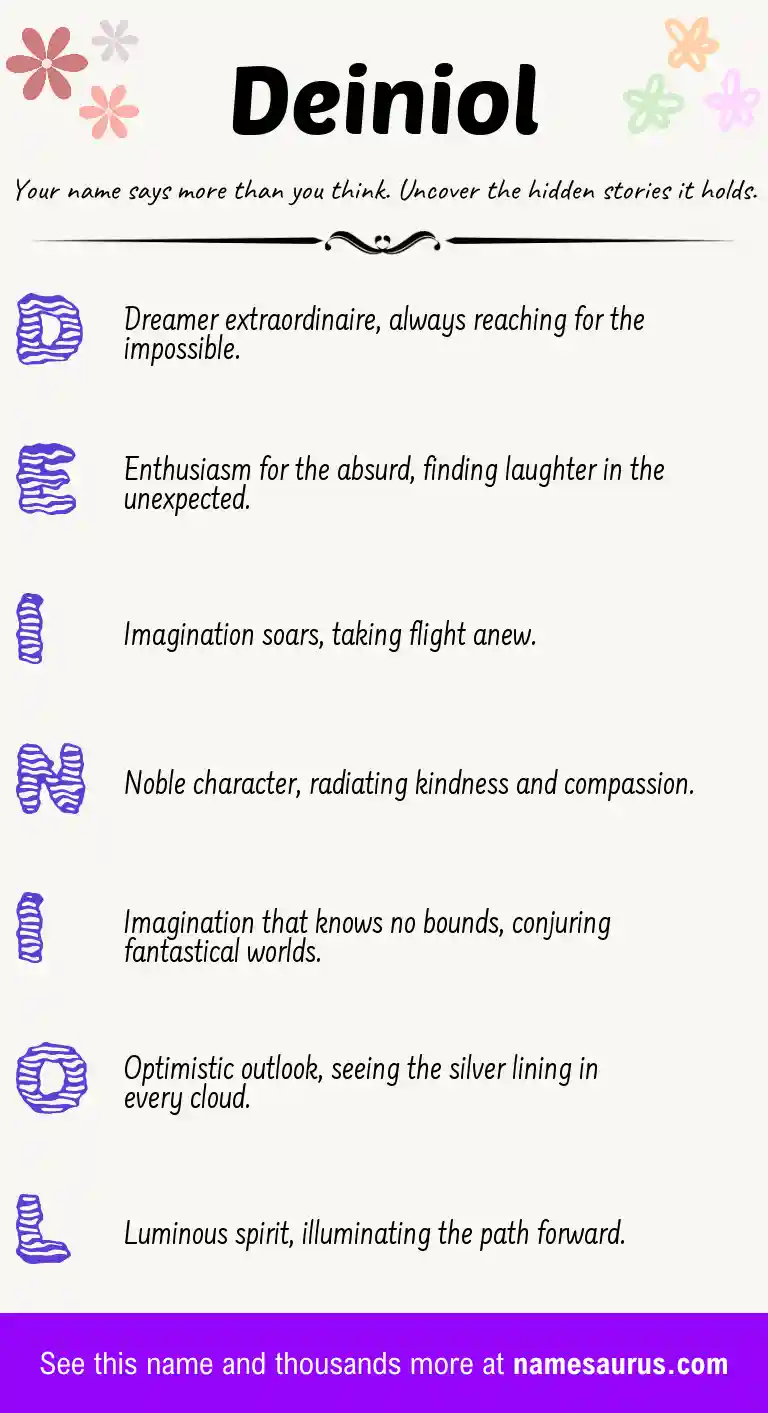 Acrostic poem about Deiniol.