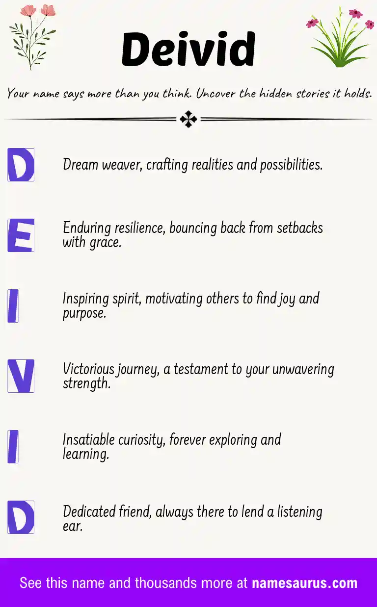 Acrostic poem about Deivid.