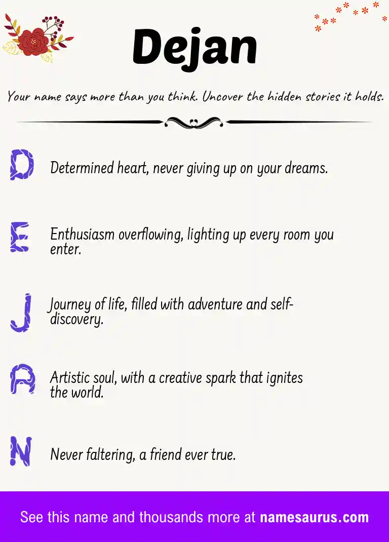 Acrostic poem about Dejan.