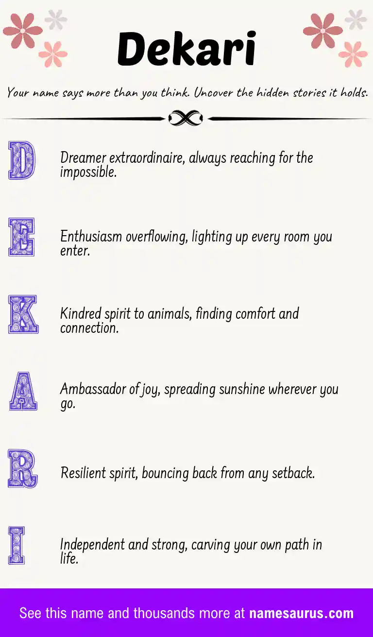 Acrostic poem about Dekari.