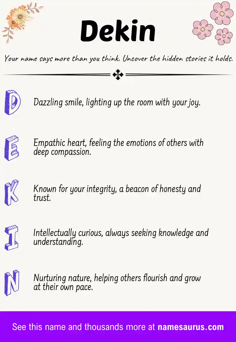 Acrostic poem about Dekin.