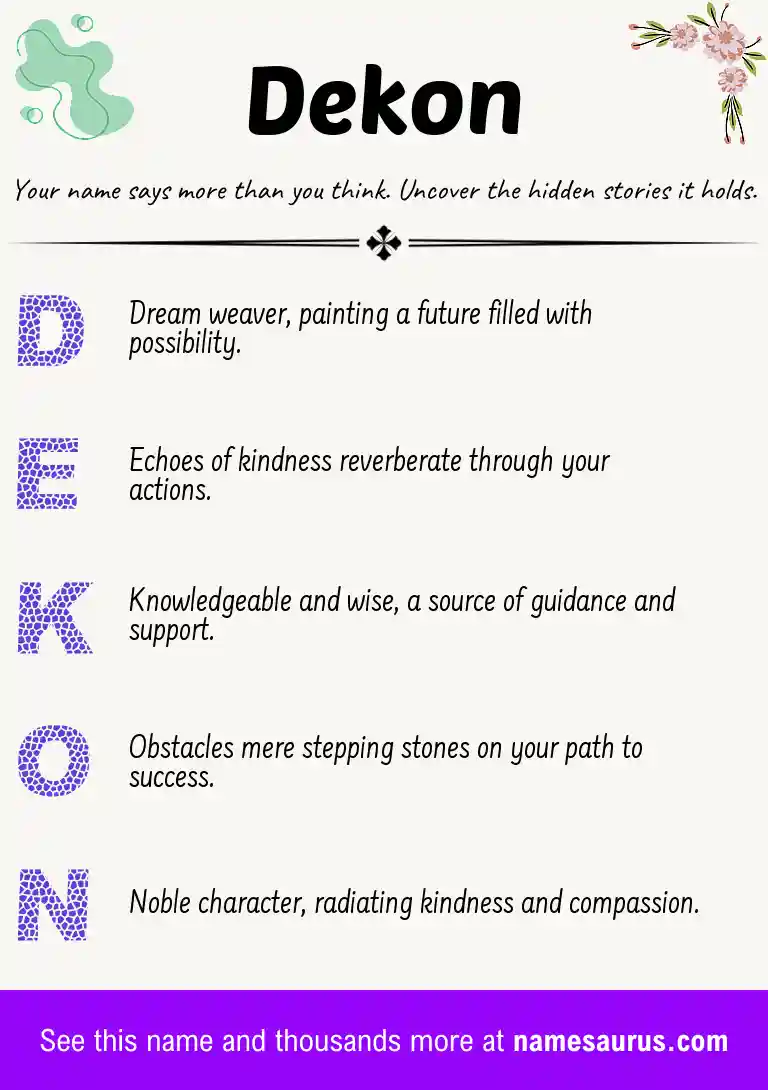Acrostic poem about Dekon.