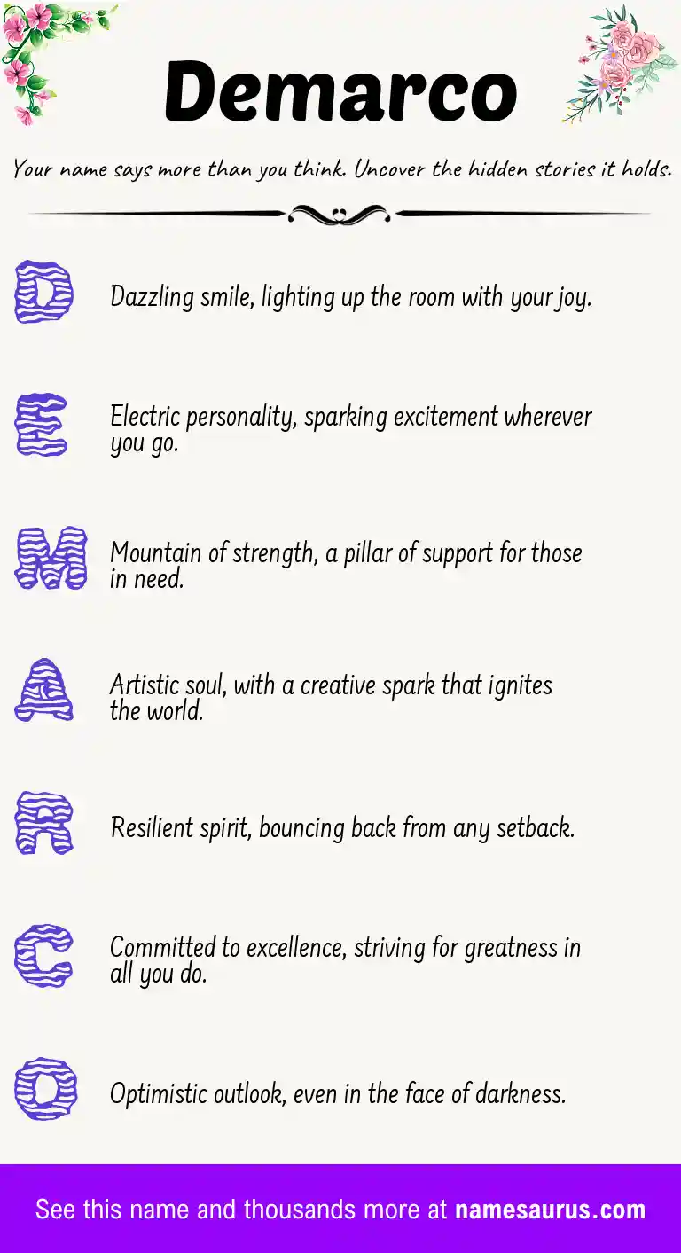 Acrostic poem about Demarco.