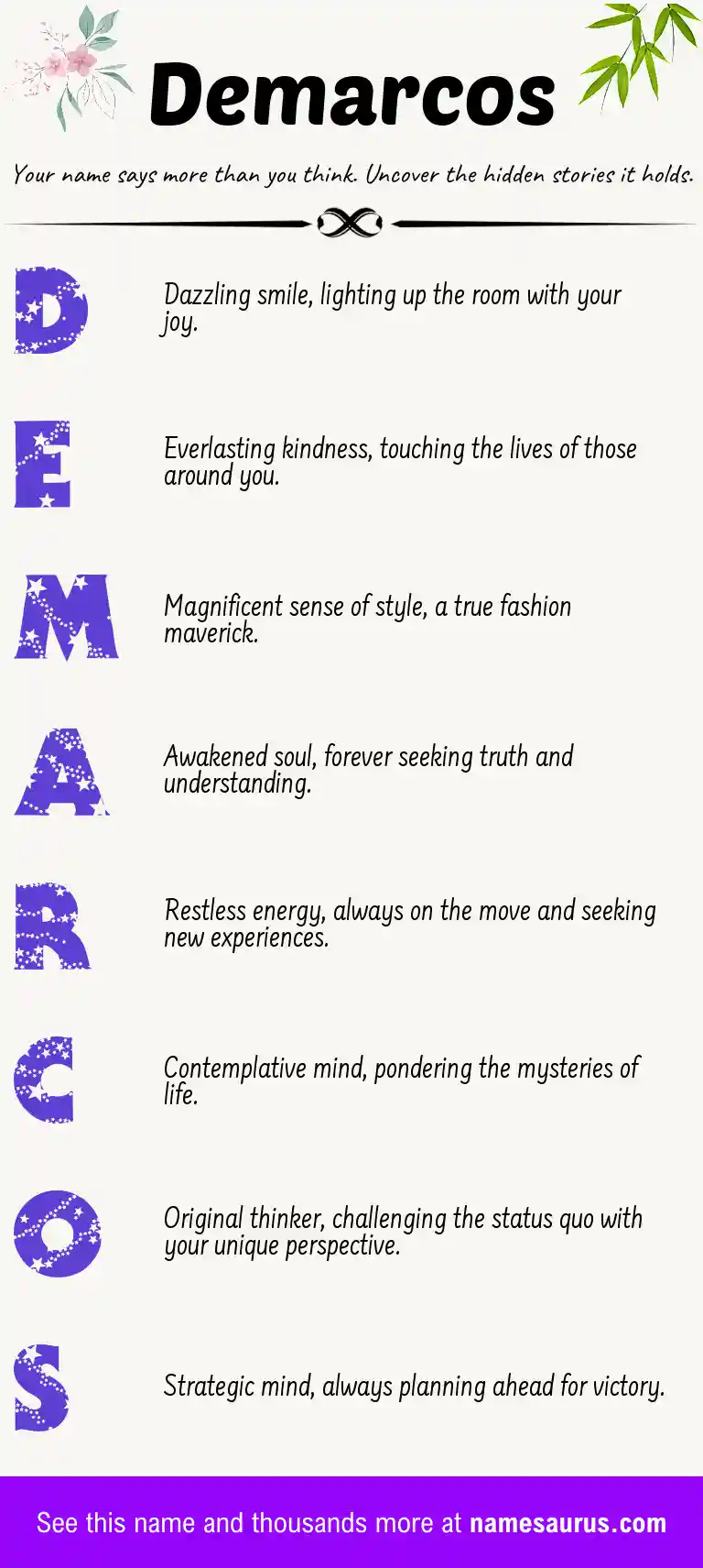 Acrostic poem about Demarcos.