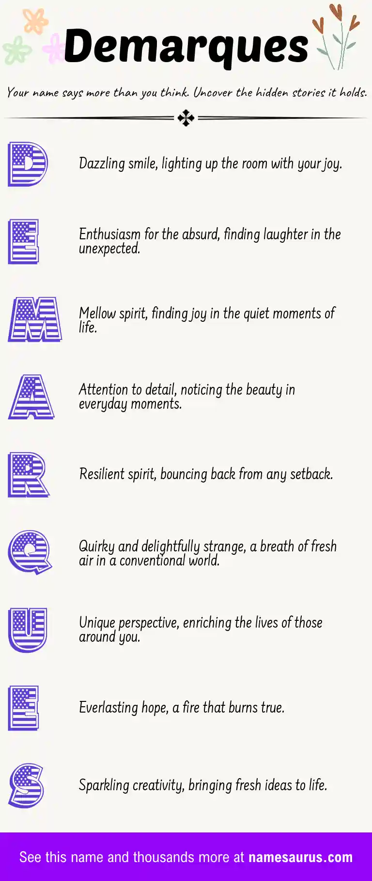 Acrostic poem about Demarques.