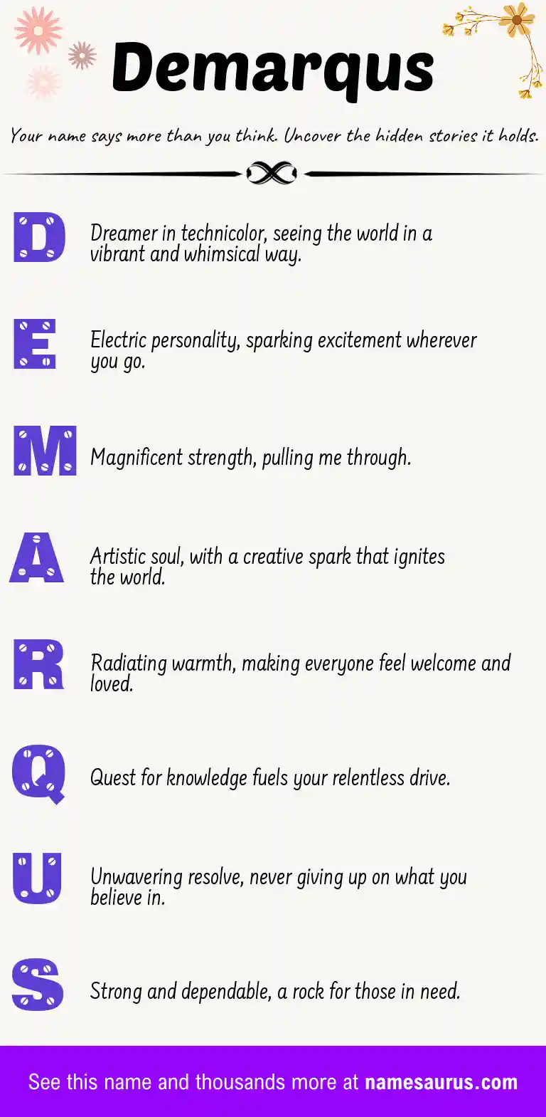 Acrostic poem about Demarqus.