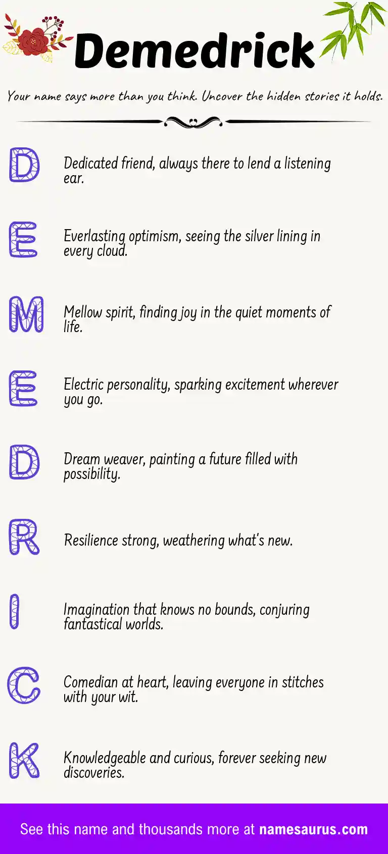 Acrostic poem about Demedrick.