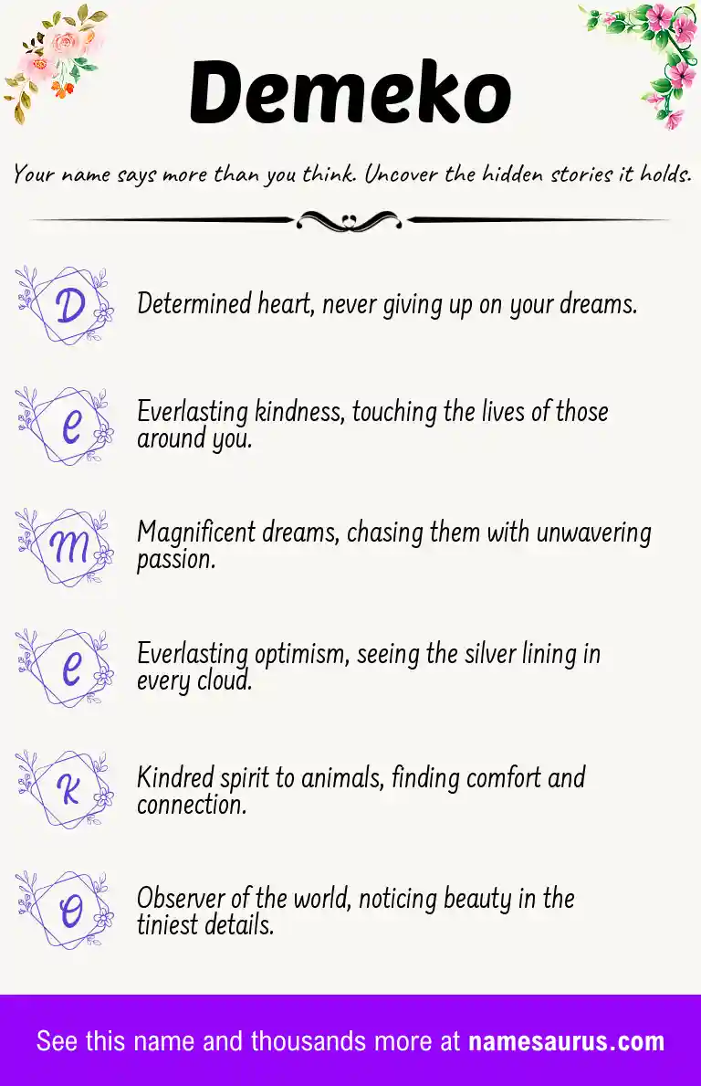 Acrostic poem about Demeko.