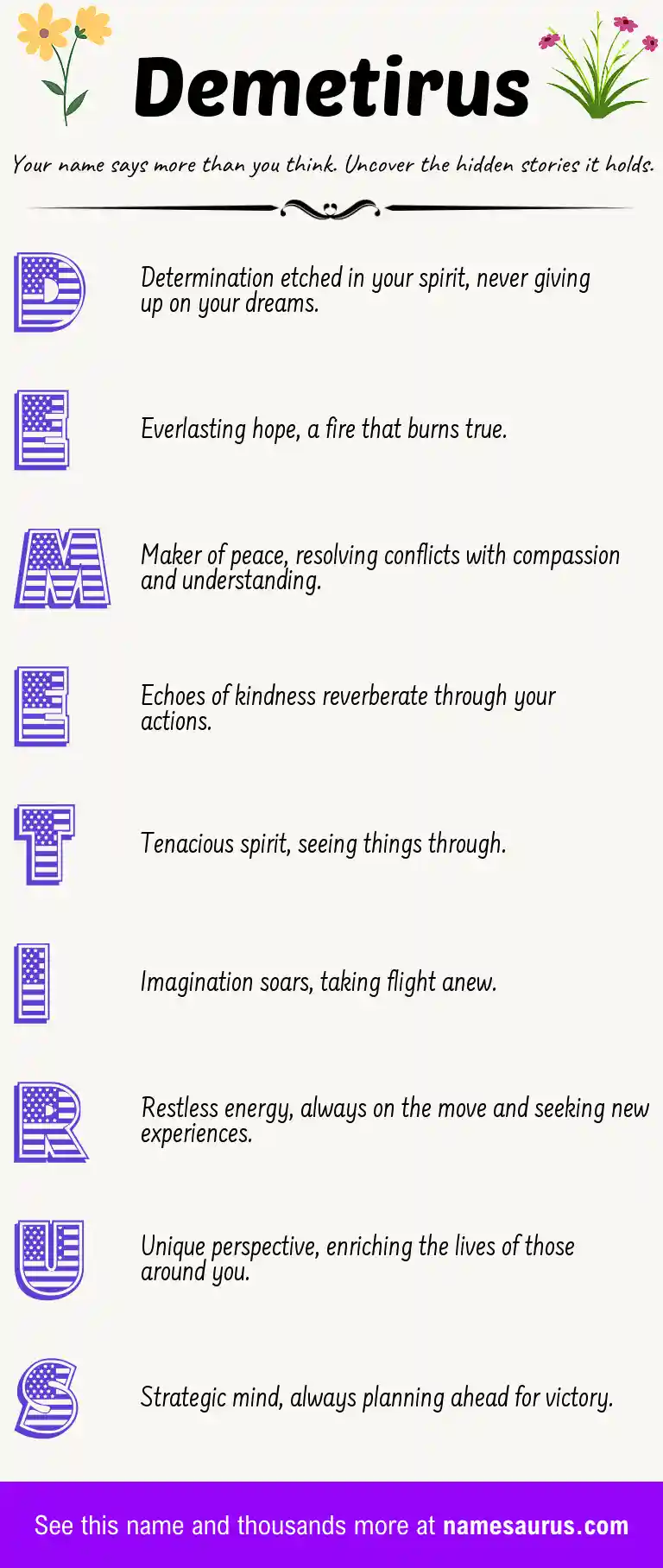Acrostic poem about Demetirus.