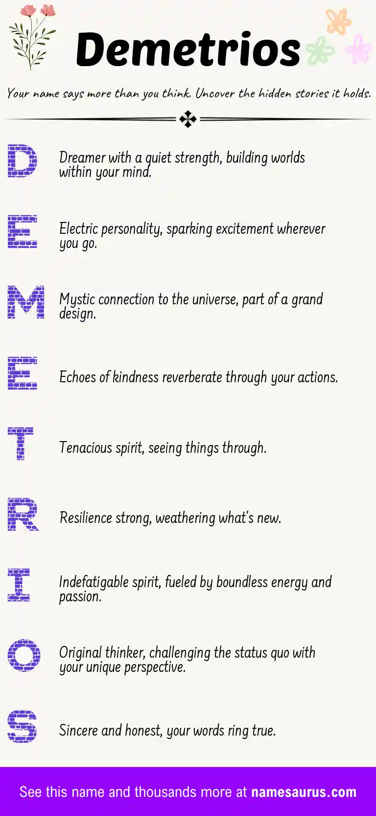 Acrostic poem about Demetrios.