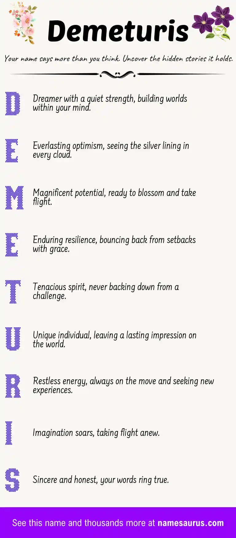 Acrostic poem about Demeturis.