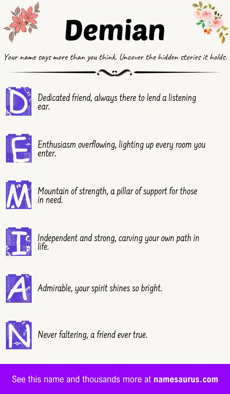 Acrostic poem about Demian.