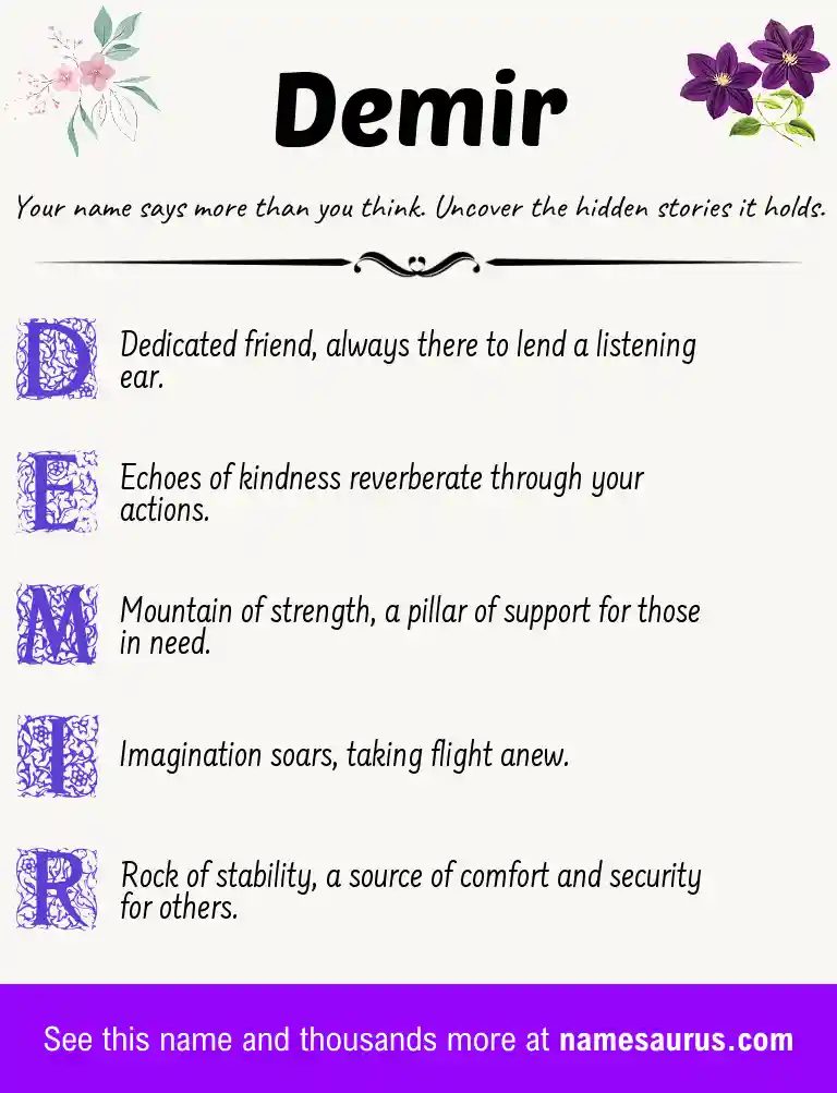 Acrostic poem about Demir.