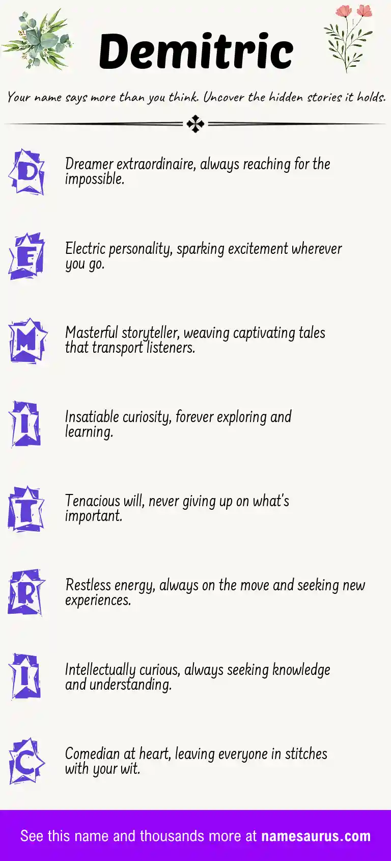 Acrostic poem about Demitric.
