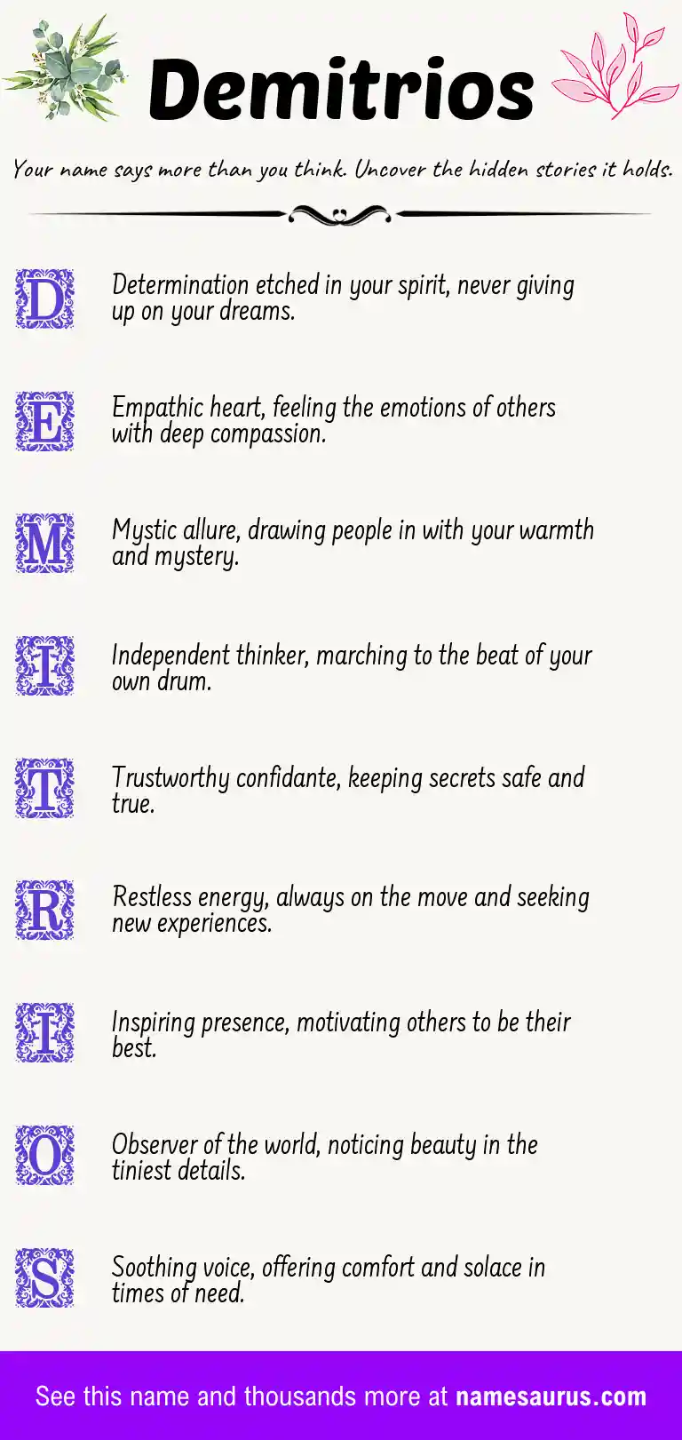Acrostic poem about Demitrios.
