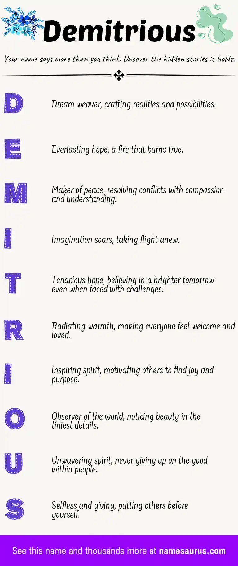 Acrostic poem about Demitrious.